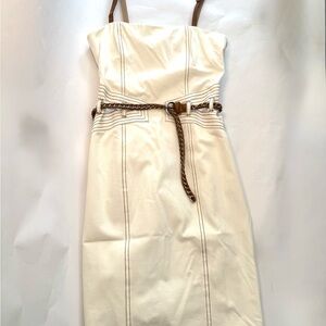 Cache Cream Strapless Dress with Brown Belt